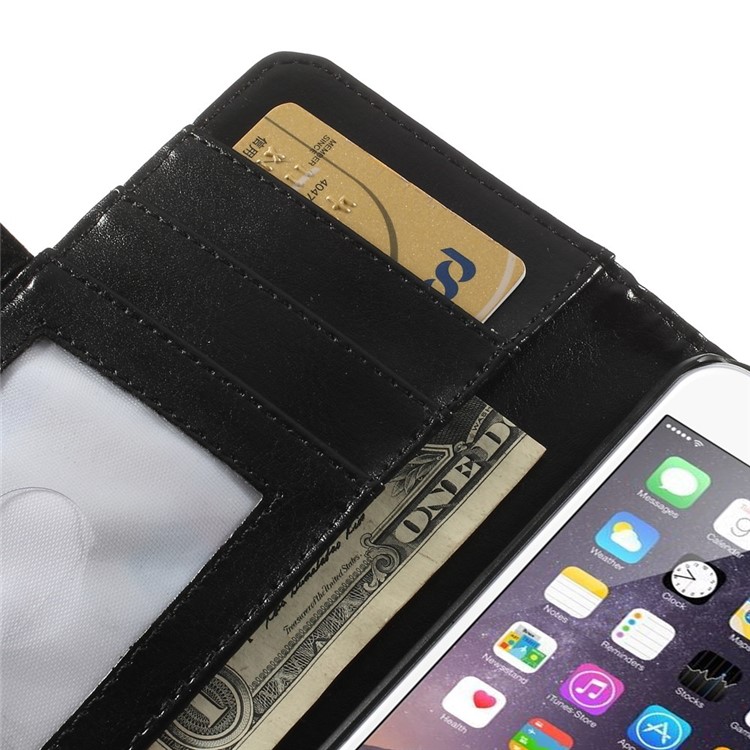 Crazy Horse Texture Folio Leather Wallet Stand Shell for iPhone 6 / 6s - Black-9