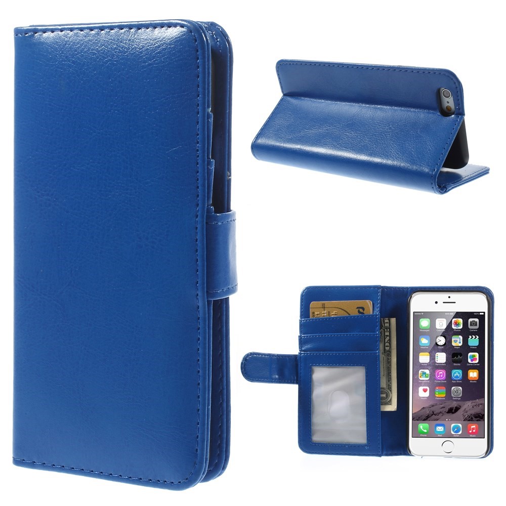 Crazy Horse Texture Folio Leather Wallet Stand Cover for iphone 6 / 6s - Blue-1