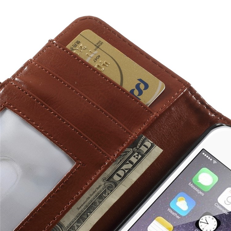 Crazy Horse Texture Folio Leather Wallet Stand Cover Shell for iphone 6 / 6s - Brown-9