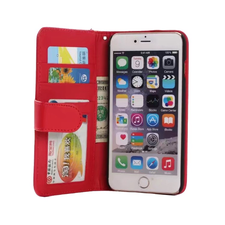 Crazy Horse Texture Folio Wallet Leather Stand Case for iPhone 6 4.7 inch - Red-3