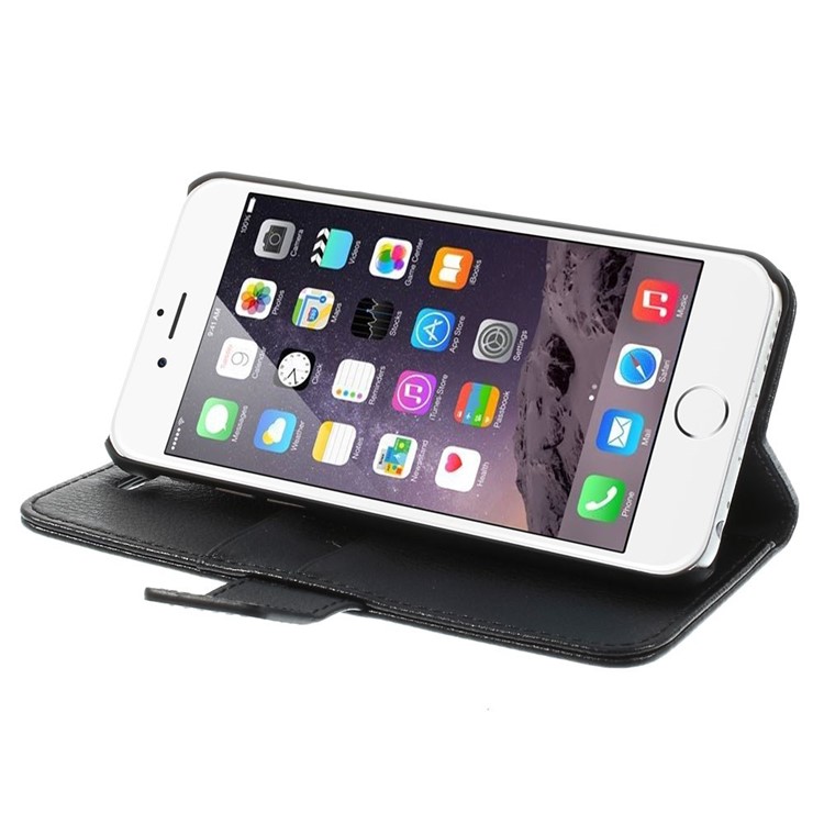 Litchi Texture PU Leather Wallet Stand Phone Shell for iPhone 6 4.7 inch - Black-4