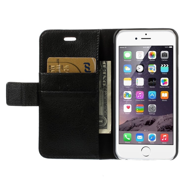 Litchi Texture PU Leather Wallet Stand Phone Shell for iPhone 6 4.7 inch - Black-6