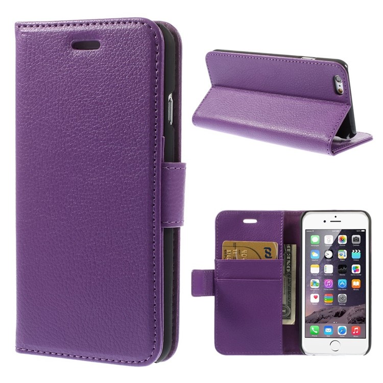 Litchi Texture PU Leather Wallet Stand Cover for iPhone 6 4.7 inch - Purple-1