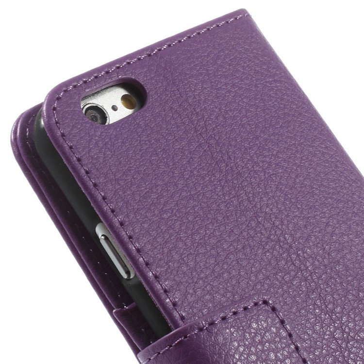 Litchi Texture PU Leather Wallet Stand Cover for iPhone 6 4.7 inch - Purple-10