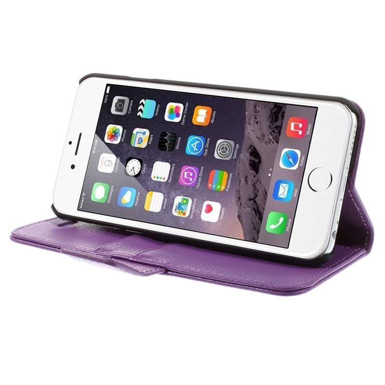 Litchi Texture PU Leather Wallet Stand Cover for iPhone 6 4.7 inch - Purple-4