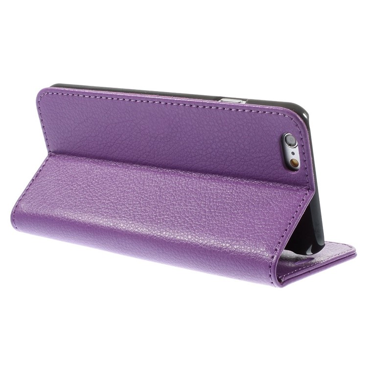 Litchi Texture PU Leather Wallet Stand Cover for iPhone 6 4.7 inch - Purple-5