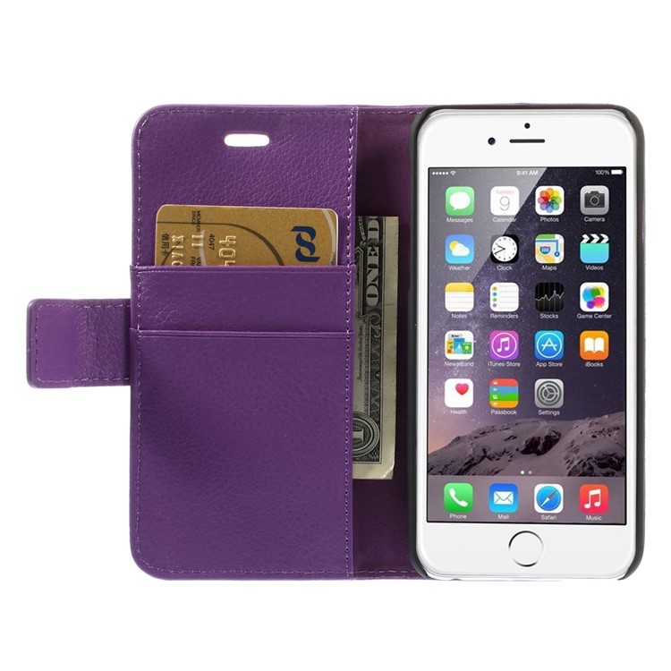 Litchi Texture PU Leather Wallet Stand Cover for iPhone 6 4.7 inch - Purple-6