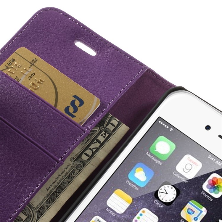 Litchi Texture PU Leather Wallet Stand Cover for iPhone 6 4.7 inch - Purple-8