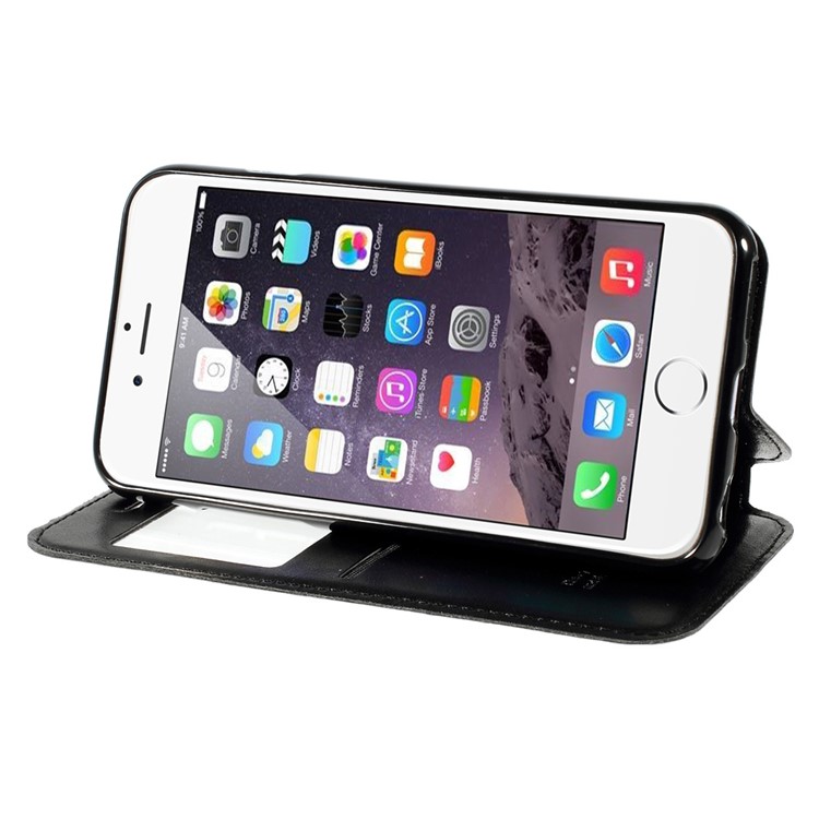 Roar Korea Noble View Window Leather Case for iPhone 6s 6 w/ Stand & Card Slot - Black-4
