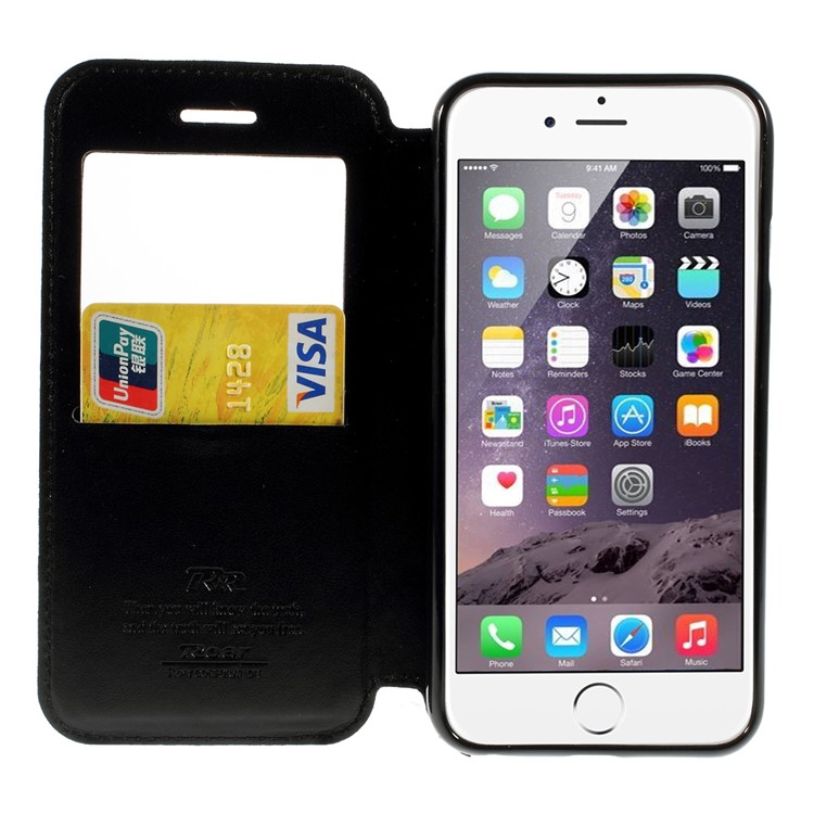Roar Korea Noble View Window Leather Case for iPhone 6s 6 w/ Stand & Card Slot - Black-6