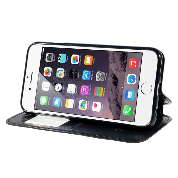 Roar Korea Noble View Window Stand Leather Magnetic Cover for iPhone 6s 6 w/ Card Slot - Dark Blue-5