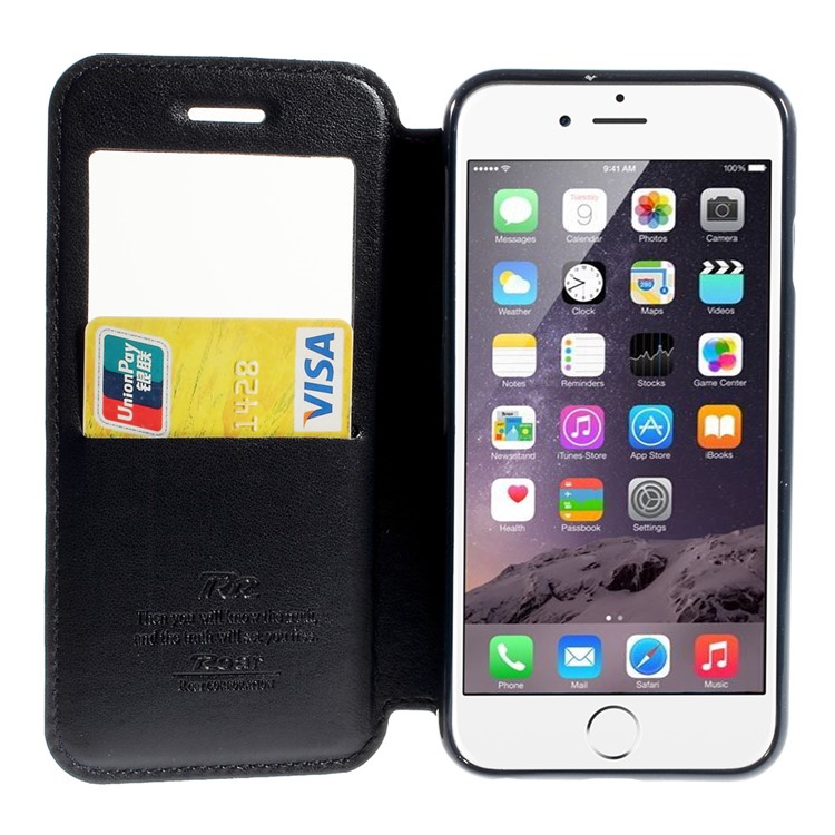 Roar Korea Noble View Window Stand Leather Magnetic Cover for iPhone 6s 6 w/ Card Slot - Dark Blue-7