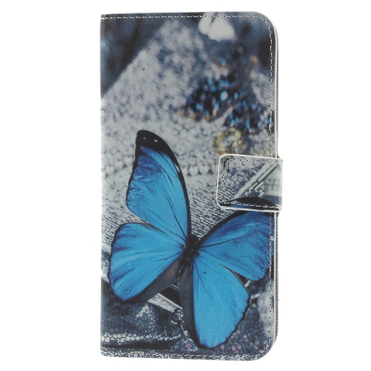 Blue Butterfly Pattern Wallet Leather Shell for iPhone 6s Plus / 6 Plus w/ Stand-3
