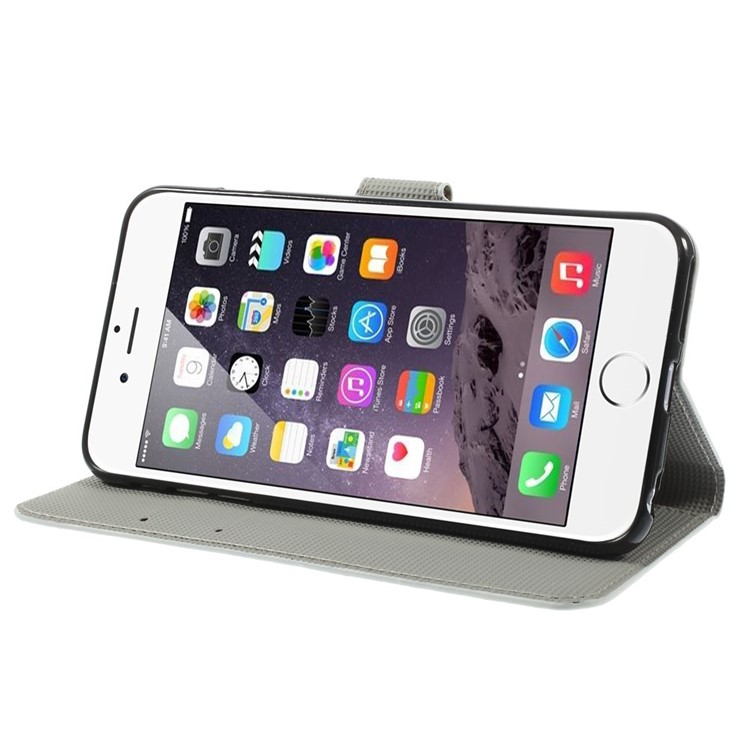 Blue Butterfly Pattern Wallet Leather Shell for iPhone 6s Plus / 6 Plus w/ Stand-4