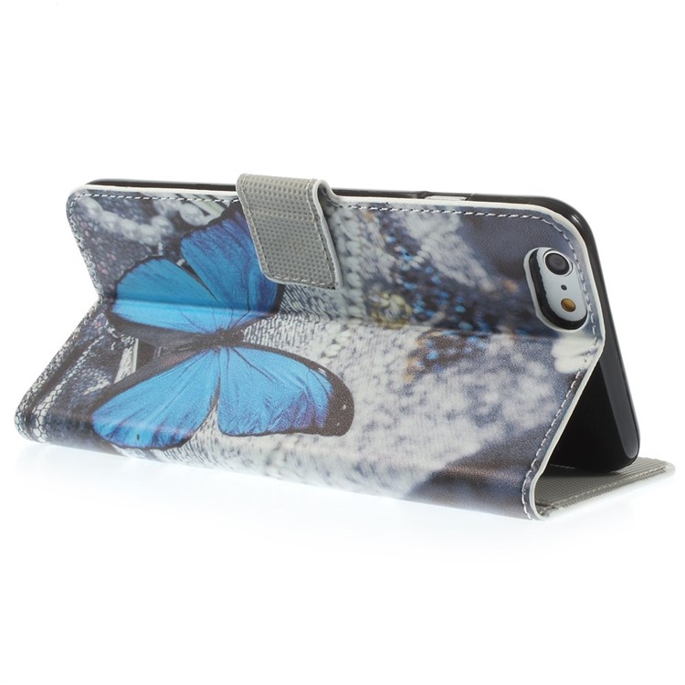 Blue Butterfly Pattern Wallet Leather Shell for iPhone 6s Plus / 6 Plus w/ Stand-5