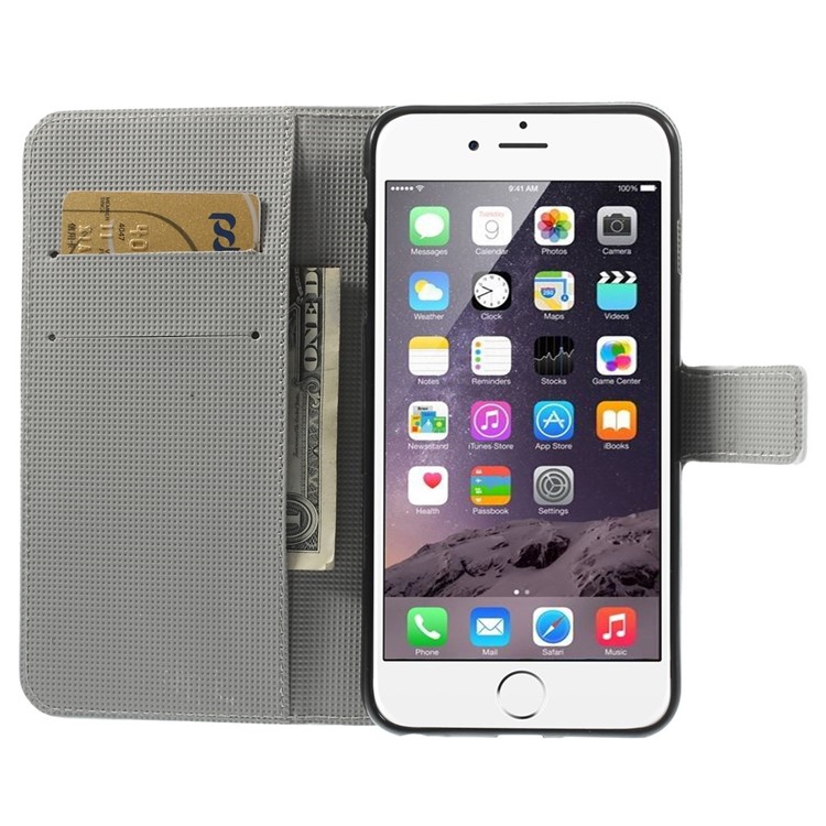 Blue Butterfly Pattern Wallet Leather Shell for iPhone 6s Plus / 6 Plus w/ Stand-6