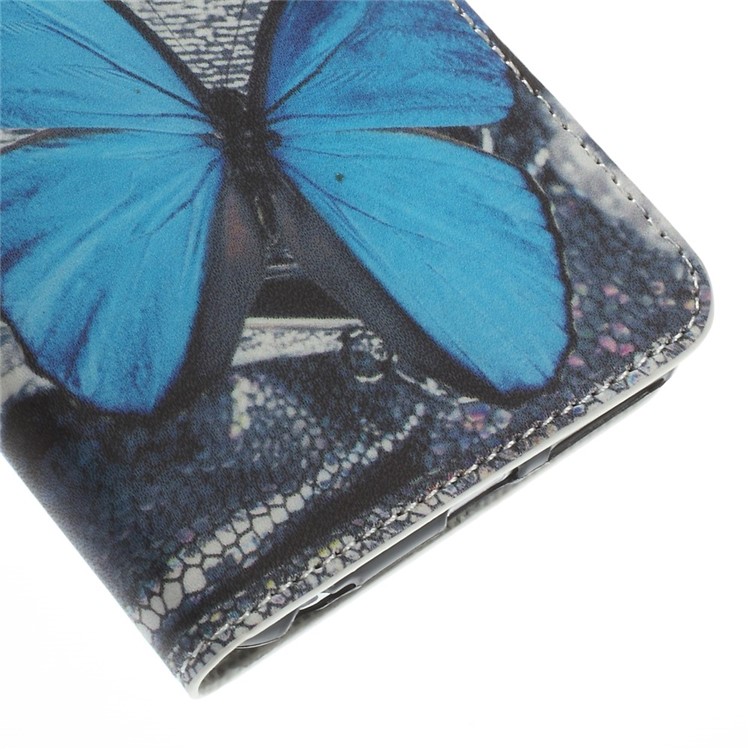 Blue Butterfly Pattern Wallet Leather Shell for iPhone 6s Plus / 6 Plus w/ Stand-8