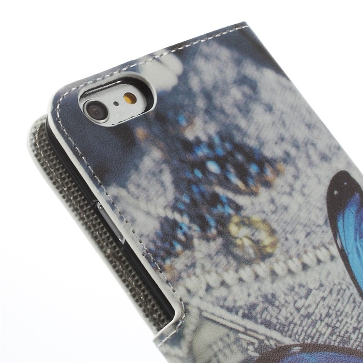 Blue Butterfly Pattern Wallet Leather Shell for iPhone 6s Plus / 6 Plus w/ Stand-9