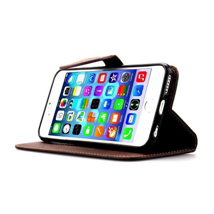 Litchi Texture Folio Leather Wallet Stand Case for iPhone 6 Plus / 6s Plus - Black-4