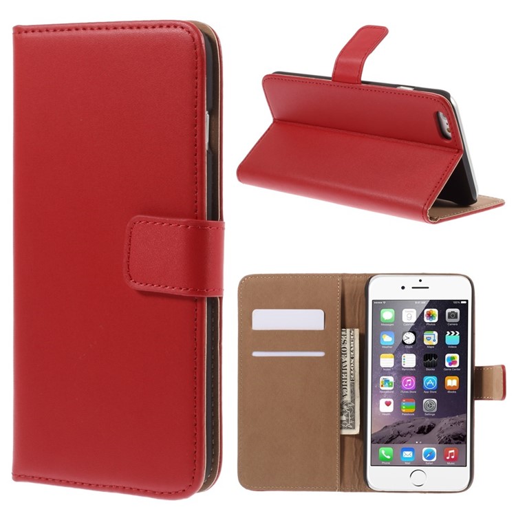 Genuine Split Wallet Stand Leather Case for iPhone 6s Plus / 6 Plus - Red-1