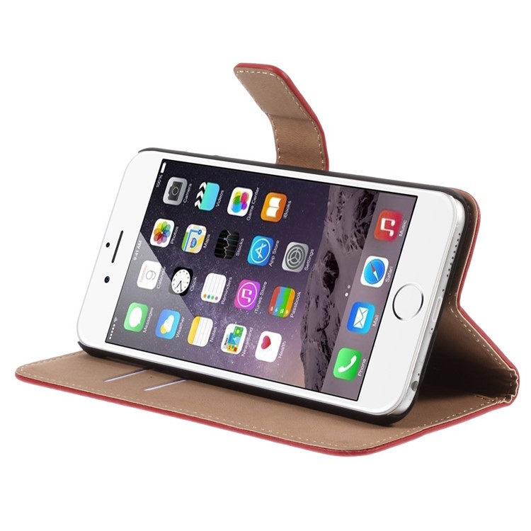 Genuine Split Wallet Stand Leather Case for iPhone 6s Plus / 6 Plus - Red-4