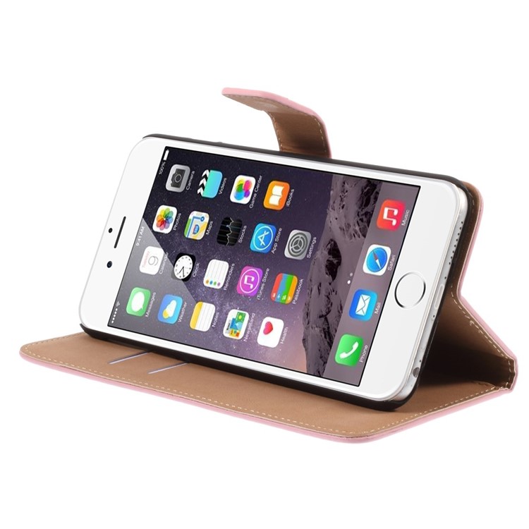 Genuine Split Wallet Stand Leather Shell for iPhone 6s Plus / 6 Plus - Pink-4
