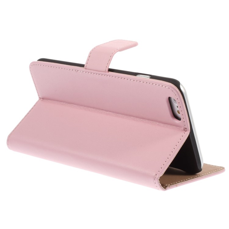 Genuine Split Wallet Stand Leather Shell for iPhone 6s Plus / 6 Plus - Pink-5