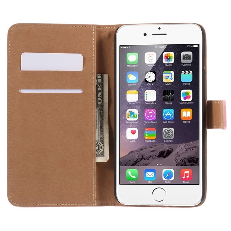 Genuine Split Wallet Stand Leather Shell for iPhone 6s Plus / 6 Plus - Pink-6