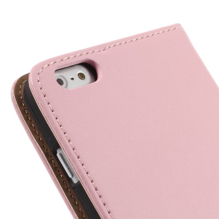 Genuine Split Wallet Stand Leather Shell for iPhone 6s Plus / 6 Plus - Pink-9