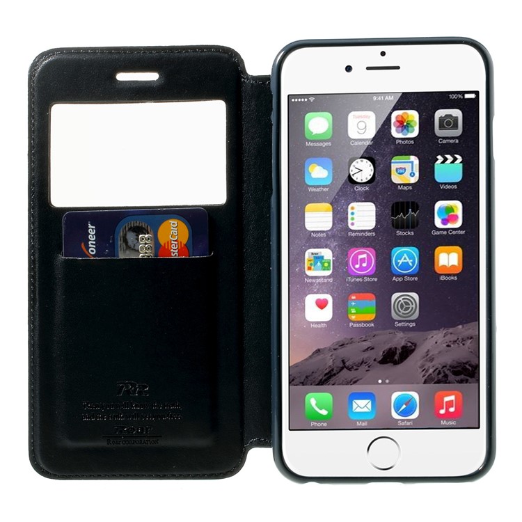 Roar Korea for iPhone 6 Plus / 6s Plus Noble View Window Leather Case w/ Stand - Deep Blue-5