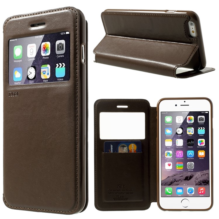 Roar Korea for iPhone 6 Plus / 6s Plus Noble View Window Leather Shell w/ Stand - Coffee-1