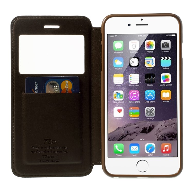 Roar Korea for iPhone 6 Plus / 6s Plus Noble View Window Leather Shell w/ Stand - Coffee-5