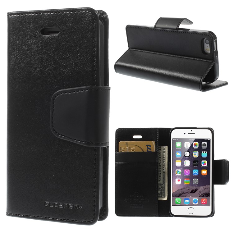 MERCURY Goospery Sonata Diary Leather Magnetic Case w/ Stand for iPhone SE 5s 5 - Black-1