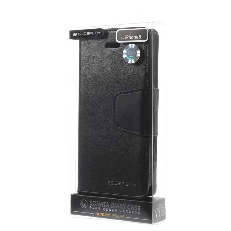 MERCURY Goospery Sonata Diary Leather Magnetic Case w/ Stand for iPhone SE 5s 5 - Black-11