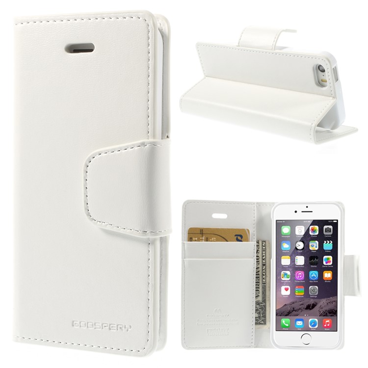 MERCURY Goospery Sonata Diary Leather Magnetic Cover w/ Stand for iPhone SE 5s 5 - White-1