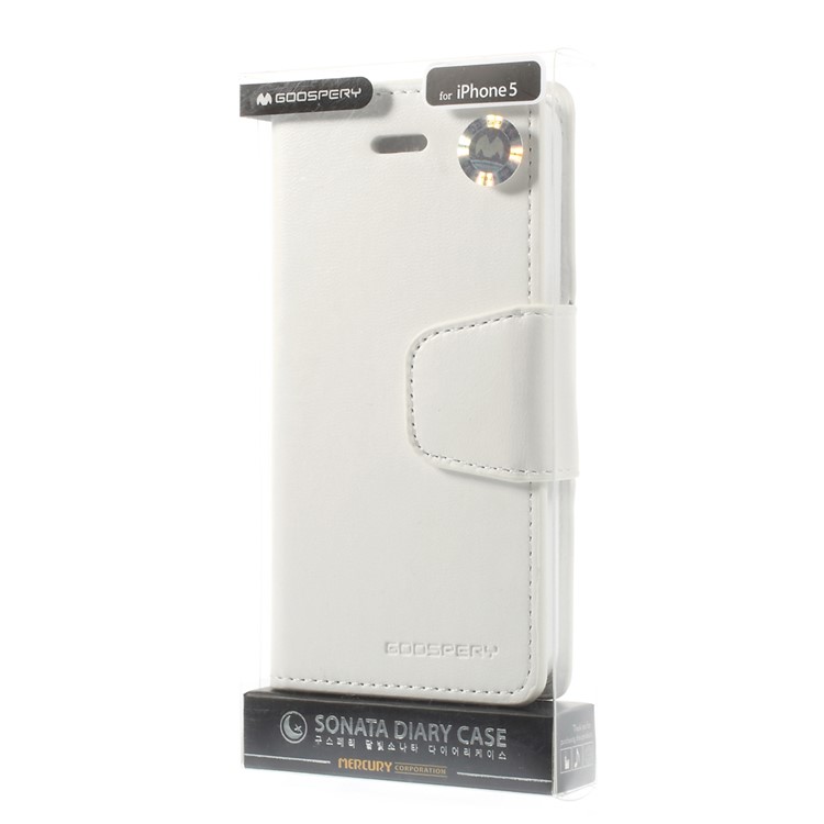MERCURY Goospery Sonata Diary Leather Magnetic Cover w/ Stand for iPhone SE 5s 5 - White-11
