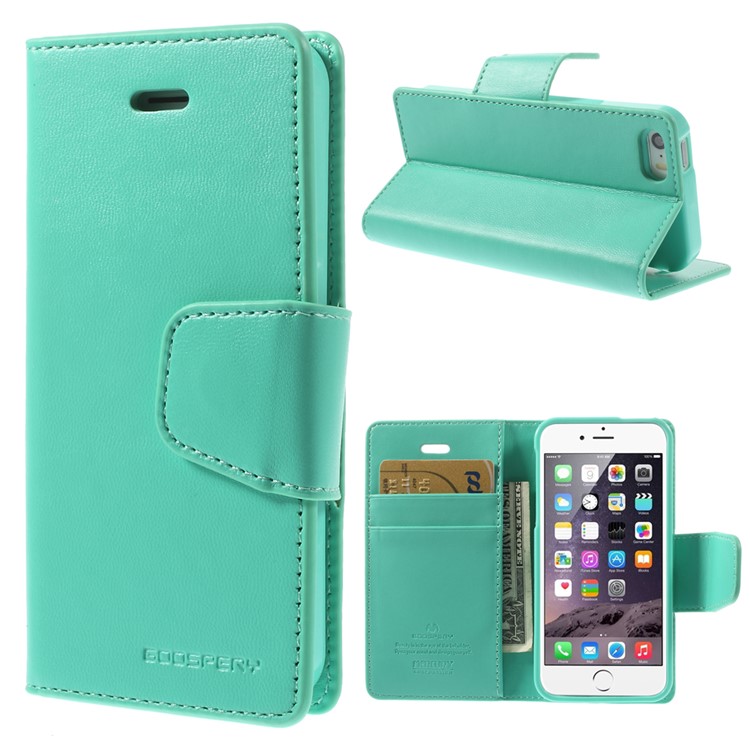 MERCURY Goospery Sonata Diary Leather Stand Cover w/ Card Slots for iPhone SE 5s 5 - Cyan-1