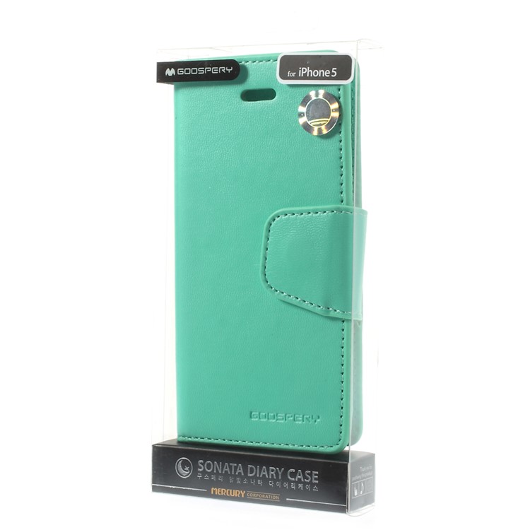 MERCURY Goospery Sonata Diary Leather Stand Cover w/ Card Slots for iPhone SE 5s 5 - Cyan-11