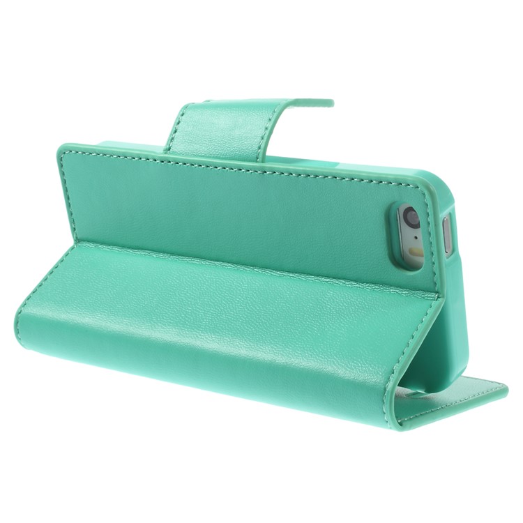 MERCURY Goospery Sonata Diary Leather Stand Cover w/ Card Slots for iPhone SE 5s 5 - Cyan-5
