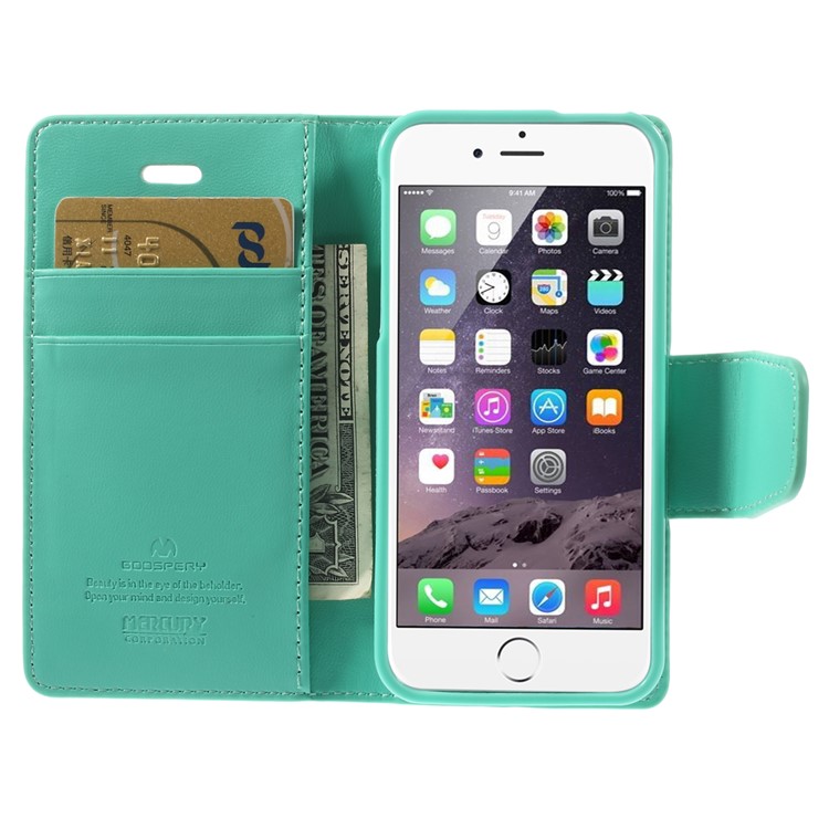 MERCURY Goospery Sonata Diary Leather Stand Cover w/ Card Slots for iPhone SE 5s 5 - Cyan-6