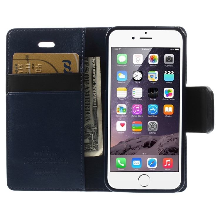 MERCURY Goospery Sonata Diary Leather Magnetic Cover w/ Stand for iPhone SE 5s 5 - Dark Blue-6