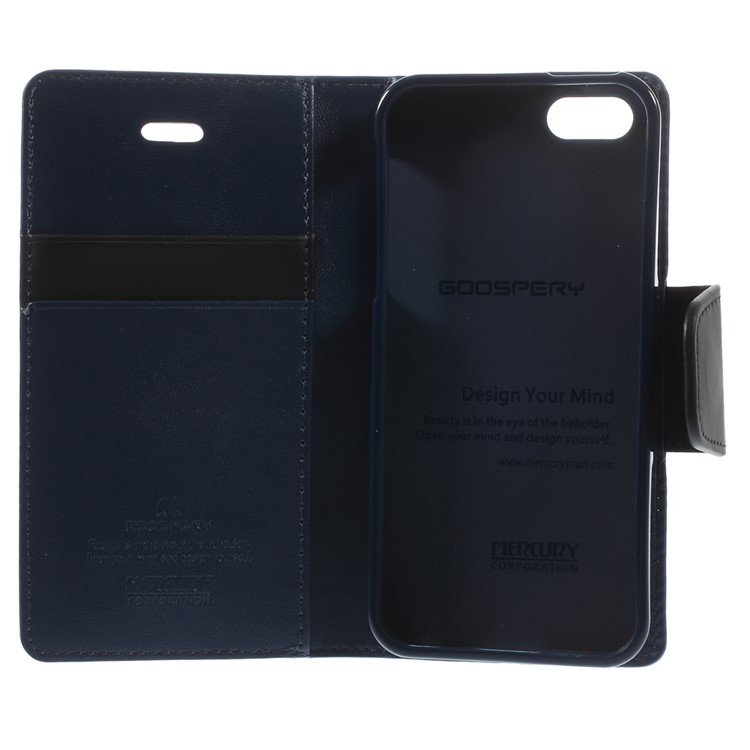 MERCURY Goospery Sonata Diary Leather Magnetic Cover w/ Stand for iPhone SE 5s 5 - Dark Blue-7