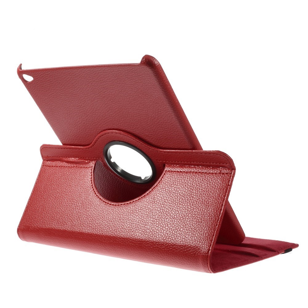 Case de Cuero de Grano Litchi 360 Grados Soporte Giratorio de Multicolor Cierre de Correa Elástica Para Ipad Air 2 - Rojo-7