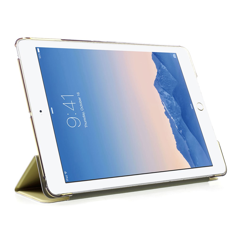 For iPad Air 2 Slim Tri-fold Stand Leather Case Cover - Yellow-4