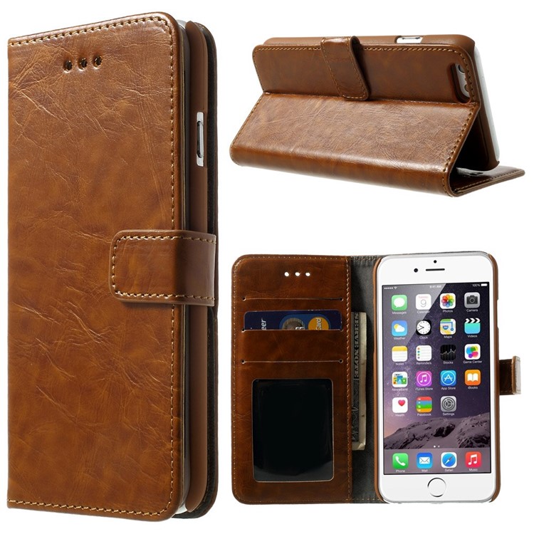 2-in-1 Oil Wax Leather Flip Cover + Detachable PC Shell for iPhone 6s 6 4.7-inch - Brown-1