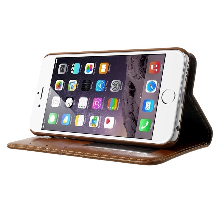 2-in-1 Oil Wax Leather Flip Cover + Detachable PC Shell for iPhone 6s 6 4.7-inch - Brown-3