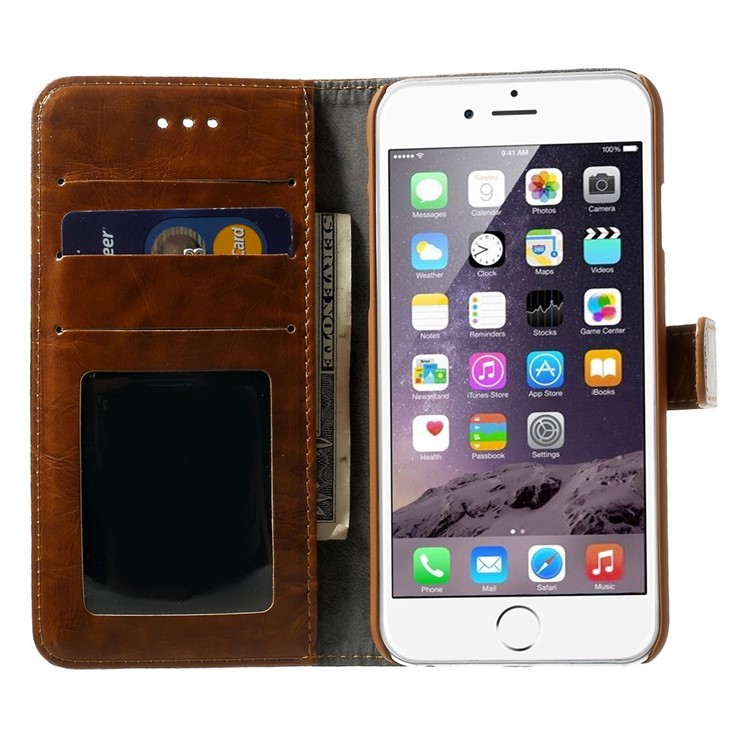2-in-1 Oil Wax Leather Flip Cover + Detachable PC Shell for iPhone 6s 6 4.7-inch - Brown-5