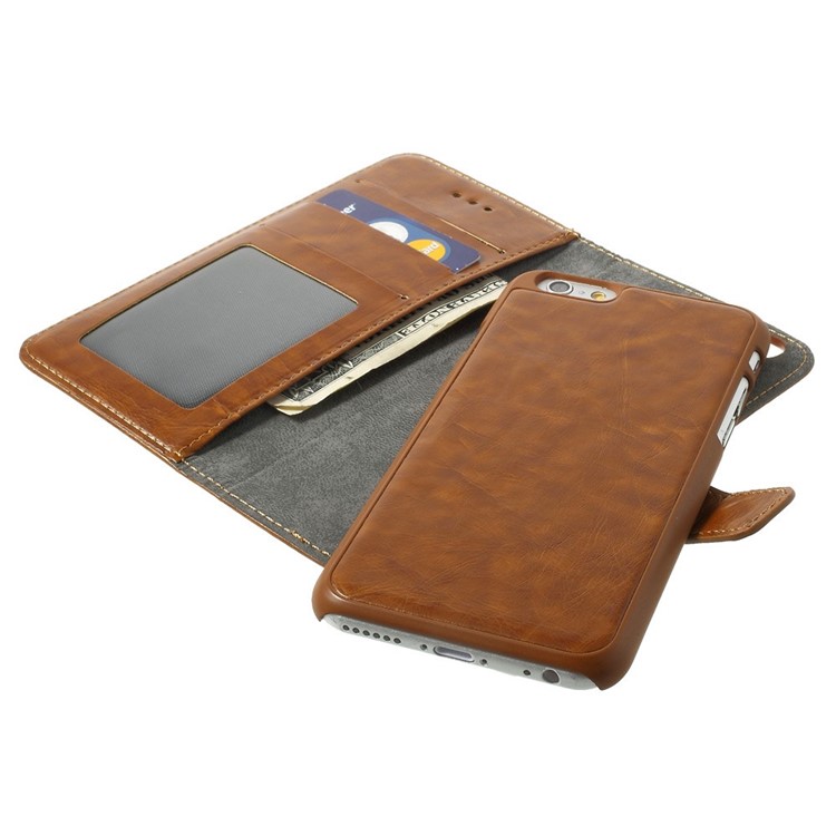 2-in-1 Oil Wax Leather Flip Cover + Detachable PC Shell for iPhone 6s 6 4.7-inch - Brown-6
