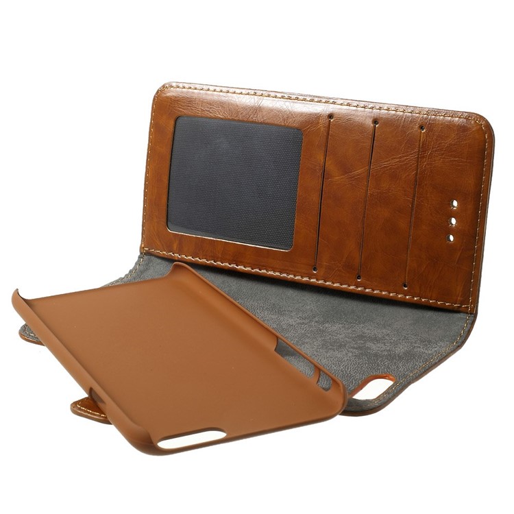 2-in-1 Oil Wax Leather Flip Cover + Detachable PC Shell for iPhone 6s 6 4.7-inch - Brown-8