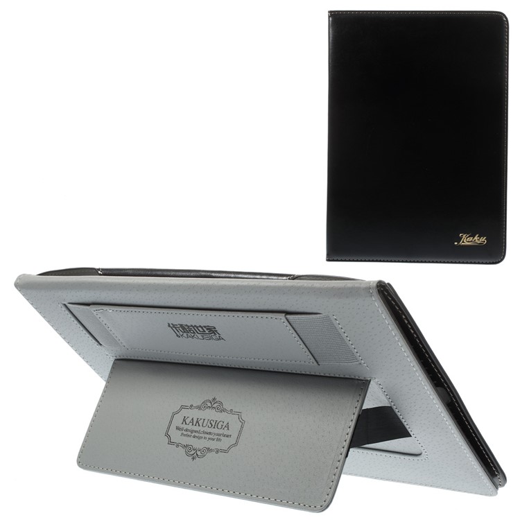 KAKUSIGA Leather Stand Case w/ Elastic Band for iPad Air 2 - Black-1